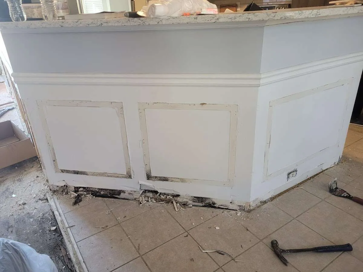 Water damage and mold on kitchen during Storm Damage Restoration in San Angelo